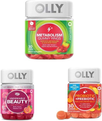 Picture of OLLY Metabolism Gummy Rings, 30 Count & Undeniable Beauty Gummy, 60 Count & Probiotic + Prebiotic Gummy, 30 Count