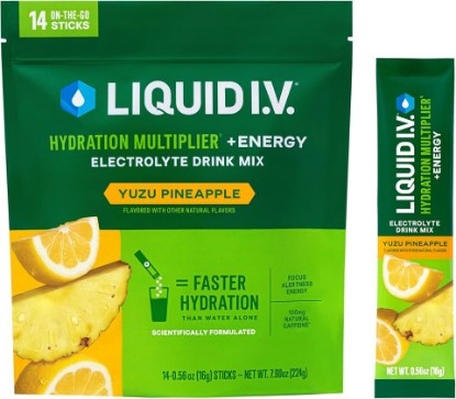 Picture of Liquid I.V. Hydration + Energy Electrolytes, Yuzu Pineapple, 14 Count | Scientifically Formulated | Natural Caffeine | Crash-Free Energy | No Artificial Sweeteners | Non-GMO | Powder Drink Mix