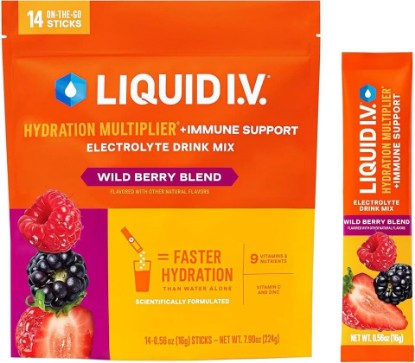 Picture of Liquid I.V. Hydration + Immune Electrolytes, Wild Berry Blend, 14 Count | Scientifically Formulated | Immune Defense | Vitamin C & Zinc | No Artificial Sweeteners | Non-GMO | Powder Drink Mix