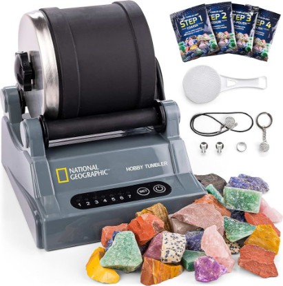 Picture of National Geographic Hobby Rock Tumbler Kit for Kids and Adults Ages 8+ | Rough Gemstones, 4 Polishing Grits, Rock Polisher, Geology Science Kit, Rock Tumbling for Kids and Adults, Birthday Gift