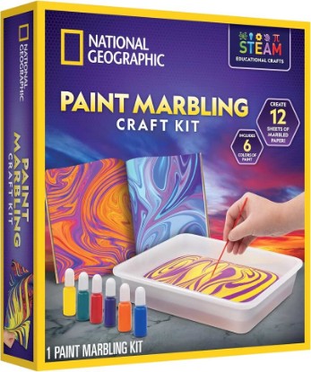 Picture of National Geographic Marbling Paint Craft Kit to Create Marble Art for Kids | Create 12 Sheets of Marble Art, Paints and Water Technique, Colorful Designs, Creative Painting Activity, Birthday Gift