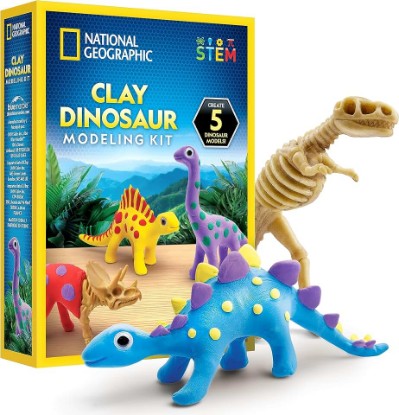 Picture of National Geographic Clay Dinosaur Arts and Crafts Activity Kit for Kids | Dinosaurs Toys, 5 Clay Colors, 5 Skeleton Models, Air-Dry Modeling Clay, Sculpting Activity, Imaginative Play, Birthday Gift
