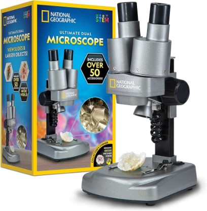 Picture of National Geographic Dual LED Kids Microscope - 50+ pc Science Kit with 10 Prepared Slides & 10 DIY Blank Slides, Biology Experiment Activity, Microscope Kit for Kids 8-12 (Amazon Exclusive) | Dual LED Illumination, 10 Prepared Slides, 10 Blank Slides, 50+ Pieces, Biology Experiments, STEM Learning, Birthday Gift