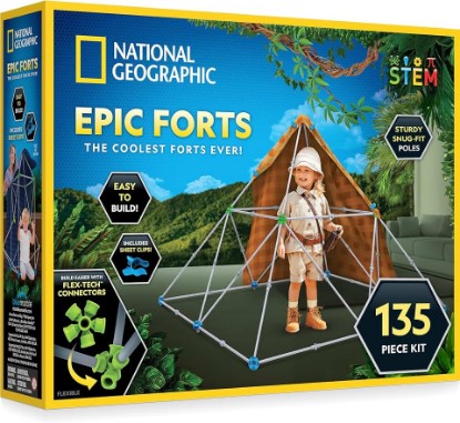 Picture of NATIONAL GEOGRAPHIC Kids Fort Building Kit - 135-Piece Indoor Fort Builder, Creative Play, STEM Building Toys for Kids Ages 6 7 8 9 10 11 12, Blanket Fort (Amazon Exclusive) | 135 Building Pieces, Blanket Fort Construction, Indoor Imaginative Play, STEM Building Toy, Endless Designs, Birthday Gift