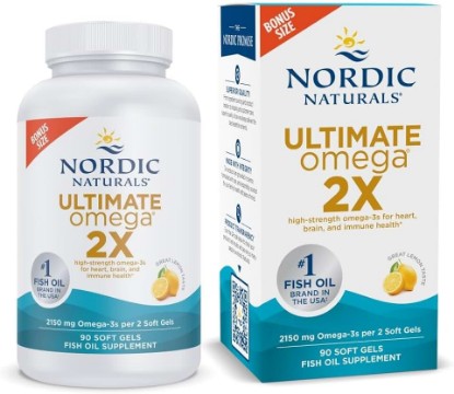 Picture of Nordic Naturals Ultimate Omega 2X, Lemon Flavor - 90 Soft Gels - 2150 mg Omega- High-Potency Omega-3 Fish Oil with EPA & DHA - Promotes Brain & Heart Health - Non-GMO - 45 Servings | High-potency 2X formula with EPA & DHA for brain & heart health. Non-GMO soft gels. 45 servings.