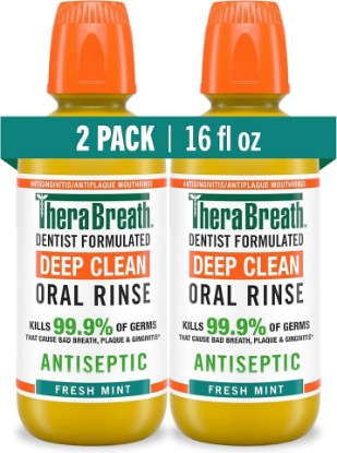 Picture of TheraBreath Deep Clean Mouthwash, Fresh Mint Flavor, 16 fl oz, 2-Pack | Antiseptic Benefits, Dentist Formulated, Alcohol Free