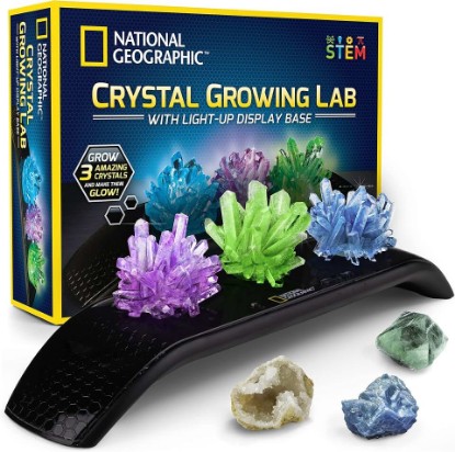 Picture of National Geographic Crystal Growing Kit with 3 Crystals for Kids Ages 8-12 | Grow 3 Vibrant Crystals, Light-Up Night Display, 3 Real Gem Specimens, Science Experiment, STEM Learning, Birthday Gift