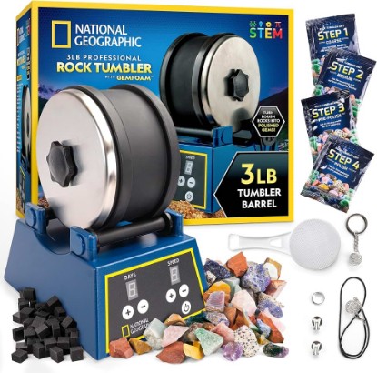 Picture of National Geographic 3 Lb. Rock Tumbler Kit for Kids and Adult Beginners | 3 Lb. Capacity Barrel, 3-Speed Motor, 9-Day Timer, Rough Rocks and Polishing Grit, Rock Polisher, Geology Hobby