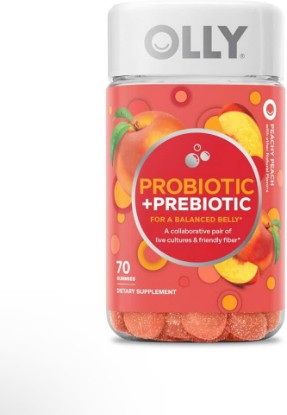 Picture of OLLY Probiotic + Prebiotic Gummy, Digestive Support and Gut Health, 500 Million CFUs, Fiber, Adult Chewable Supplement for Men and Women, Peach, 70ct