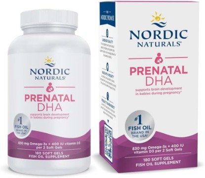 Picture of Nordic Naturals Prenatal DHA, Unflavored - 180 Soft Gels - 830 mg Omega-3 + 400 IU Vitamin D3 - Supports Brain Development in Babies During Pregnancy & Lactation - Non-GMO - 90 Servings | 830 mg omega-3 plus 400 IU vitamin D3 per serving supports brain development during pregnancy and lactation. Non-GMO formula