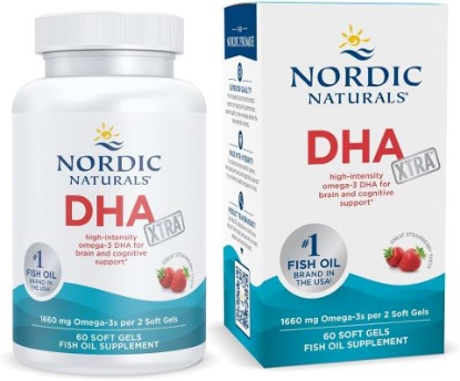 Picture of Nordic Naturals DHA Xtra, Strawberry - 60 Soft Gels - 1660 mg Omega-3 - High-Intensity DHA Formula for Brain & Nervous System Support - Non-GMO - 30 Servings | 1660mg Omega-3 per serving (2x potency). Supports brain & nervous system health. Non-GMO. Strawberry flavor. 30 servings.