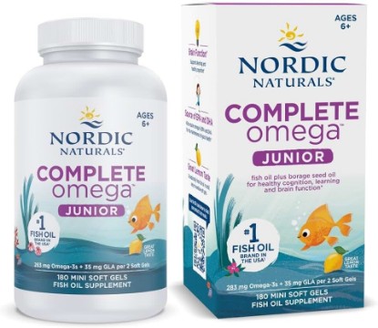 Picture of Nordic Naturals Complete Omega Jr. Kids Fishoil, Lemon - 180 Mini Soft Gels | 283mg Omega-3s & 35mg GLA. Supports healthy cognition & nervous system function. Non-GMO. Lemon flavor. 90 servings.