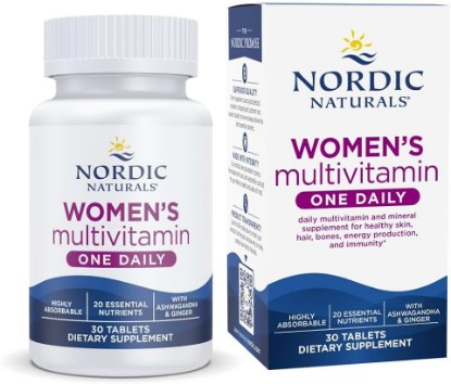 Picture of Nordic Naturals Women's Multivitamin One Daily, Energy, Hair & Skin Support | 20 Essential Nutrients for Skin, Hair, Energy & Bone Support. Immunity Supplement. One Daily Tablet. 30 Servings.