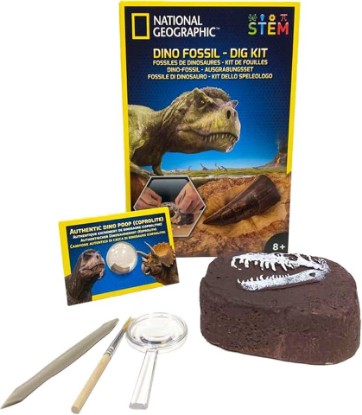 Picture of National Geographic Dinosaur Dig Kit - Fascinating Excavation Kits for Kids with Replica T-Rex Tooth and Genuine Dino Poop Fossil | STEM Educational Science Kits Gifts for 8+ Year Old Boys and Girls