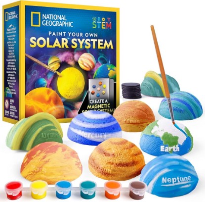 Picture of National Geographic Magnetic Solar System Art Kit for Kids with 9 Magnets | 9 Solar System Magnets, Sun and Planets, 6 Paint Colors and 2 Brushes, 3D Space Toy, Craft Project, Birthday Gift