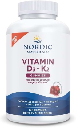 Picture of Nordic Naturals Vitamin D3+K2 Gummies, Pomegranate - 120 Count | 1000 IU Vitamin D3 + 45 mcg K2 per gummy supports bone health and muscle function. Non-GMO. Pomegranate flavor. 120 servings