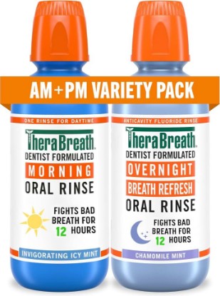 Picture of TheraBreath AM + PM Mouthwash Bundle, 16 fl oz, 2-Pack | Morning & Overnight Rinses, Fight Bad Breath, Help Prevent Cavities