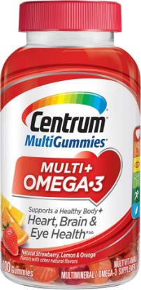 Picture of Centrum MultiGummies Omega 3 Gummy Multivitamin for Adults, Multivitamin/Multimineral Supplement, Strawberry/Lemon/Orange Flavors - 100 Count