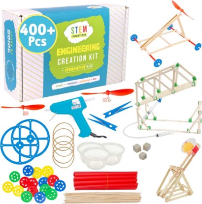 Picture of STEM Craft Kit - 25 Engineering Projects, 400+ Components, Ages 8+ | Materials and a safe-tip glue gun for engineering builds, plus a digital library of project ideas