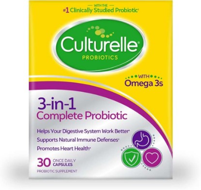 Picture of Culturelle 3-in-1 Complete Probiotic + Omega 3's Once Daily, 30 Count | 10B Live Cultures of Lactobacillus rhamnosus GG, Omega -3 Fish Oil, Immune & Heart Health Support*, Once Daily, Non-GMO