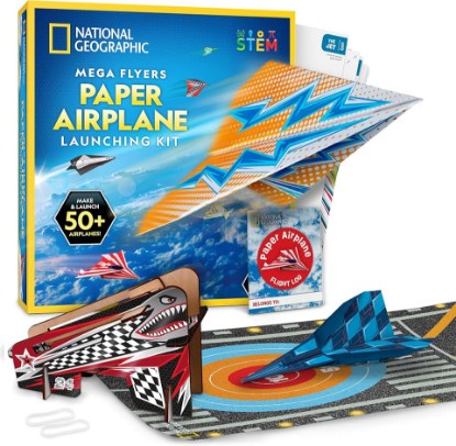 Picture of National Geographic Paper Airplane Book Kit for Kids Ages 6-12 | Launcher, 50 Sheets for Paper Planes, 10 Designs, Flight Log, Runway, Stickers & Origami Plane Crafts for Boys & Girls