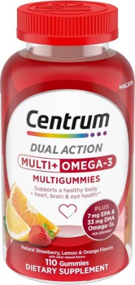 Picture of Centrum MultiGummies Multi+ Omega 3, Assorted Fruit Flavors, 110 Count | Supports Heart Health, Normal Brain Function, Eye Health, Daily Energy Needs and Normal Immune Function, GLP-1 Support GreenCircle Certified: Certified Environmental Facts Label