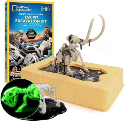 Picture of National Geographic Slime Kit for Kids Ages 6-12, Glow in the Dark Dig Kit | Mammoth and Saber-Tooth Tiger Skeletons, Black Slime, Reusable Prehistoric Science Toy, Paleontology Activity