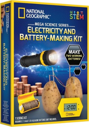 Picture of National Geographic Battery Making Science Kit with 2 STEM Projects | Potato Clock, Penny-Powered Flashlight, Electricity Experiments, Circuit Learning, Hands-On STEM Toy, Birthday Gift
