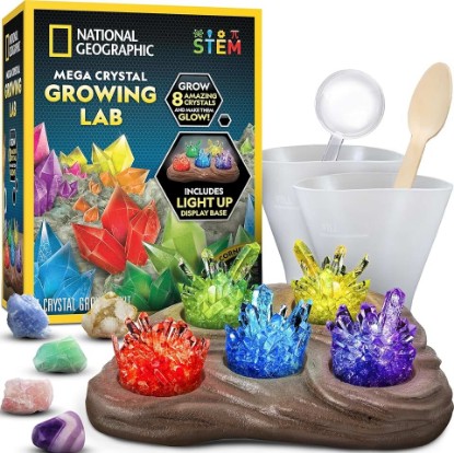 Picture of National Geographic Mega Crystal Growing Kit with 8 Crystals Ages 8-12 | Grow 8 Colorful Crystals, Light-Up Night Display, Crystal Making Experiment, Science Kit, STEM Learning, Birthday Gift