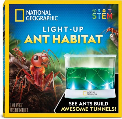 Picture of National Geographic Light-Up Ant Habitat Kit for Kids with Magnifiers | Light-Up Ant Terrarium, Built-In Magnifiers, Tunnel Starter Tool, 360-Degree Viewing, Insect Habitat, STEM Activity