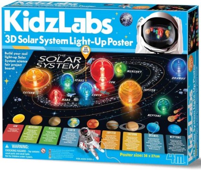 Picture of 4M KidzLabs 3D Solar System Light-Up Poster for Kids Ages 5-12 – Glow in the Dark Space Science Fair Project Kit with Sun & 8 Planets, STEM Educational Toy, Battery Powered Illuminated Display Board