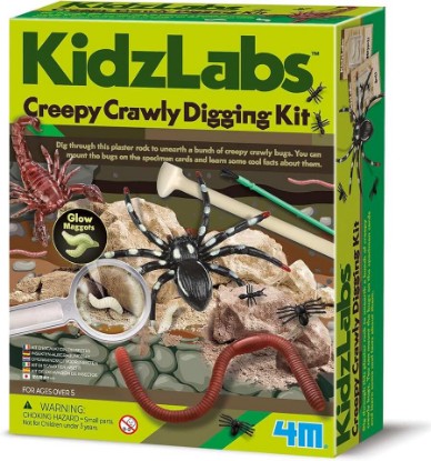 Picture of 4M Creepy Crawly Digging Kit for Kids Ages 5-10 – Excavate 5 Realistic Insects & Spiders, Fossil Dig Set with Scorpion, Spider, Centipede, Glow-in-the-Dark Maggot, STEM Educational Science Toy