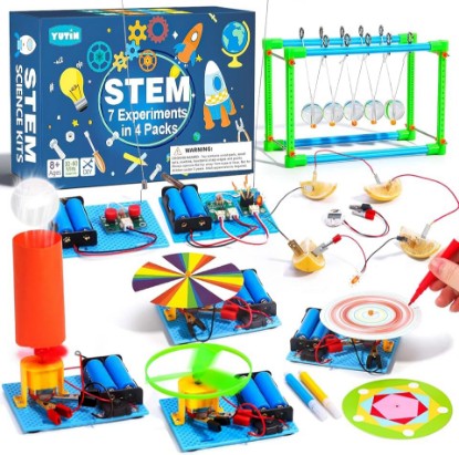 Picture of 4 Set STEM Science Kits for Kids Age 8-12, Science Circuits Experiments | Crafts Projects Electric Motor Building Kit 8-10 9-12, STEM Toys for 8 9 10 11 13 Year Old Boys Girls Classroom Activity Gift