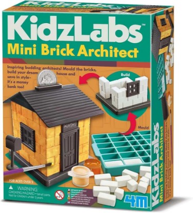 Picture of 4M Mini Brick Architect Kit for Kids Ages 8-12 – Build a Brick House Money Bank, Mould 2 Sets of Plaster Bricks, STEM Construction Set with Trowel, Paint, Door, Windows, Roof, Educational Gift