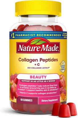 Picture of Nature Made Collagen Peptides + Vitamin C Gummies, 60 Gummies | Clinically Studied Verisol Collagen for Skin Health Support, Peach Raspberry Flavor, 20 Day Supply