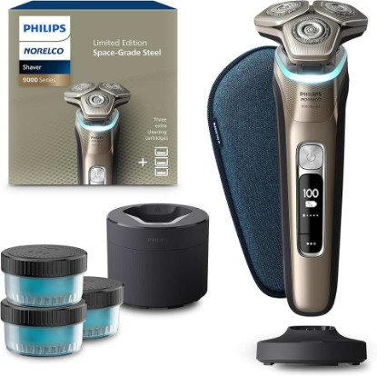 Picture of Philips Norelco 9000 Electric Shaver, Space Grade Edition | 360° Rotating Dual SteelPrecision blades, SenseIQ Technology, Pressure Guard Sensor, Includes Quick Clean Pod, S9979/92 GreenCircle Certified: Certified Environmental Facts Label GreenCircle Sustainable Energy Practices