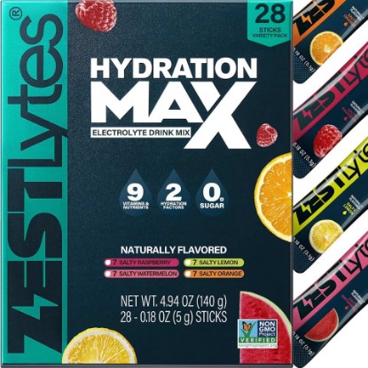 Picture of 28 Sticks Salty Fruit Sugar Free Electrolyte Hydration Packets High Sodium | Low Calorie Electrolyte Powder Drink Mix, Liquid Daily IV Flavors Salty Watermelon Raspberry Lemon Orange