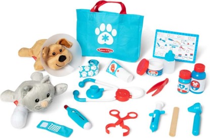 Picture of Melissa & Doug Melissa & Doug Examine and Treat Pet Vet Play Set, 24-Piece Animal Doctor Playset with Dog & Cat Plushies, Pet Doctor Kit & Accessories, Preschool Toys for Girls & Boys Ages 3+ | 24 Pieces, Pretend Play Vet Playset, Stethoscope, Bandages, Accessories, Dog & Cat Plushies, Preschool Toys for Kids, Ages 3+