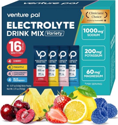 Picture of Venture Pal High Sodium Sugar Free Electrolytes Powder Packets, 16 Count | Hydration Packets with Sodium, Magnesium & Potassium, Vitamins, Zero Calories, Vegan, Keto & Paleo Friendly