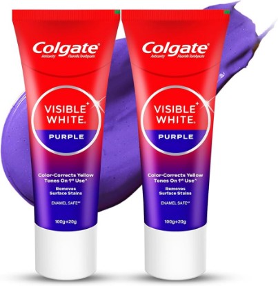Picture of Colgate Visible White Purple Toothpaste, Teeth Whitening Toothpaste Whitens Yellow Teeth, Enamel-Safe Daily Use (2 Pack 100g+20g/3.5oz+0.7oz)
