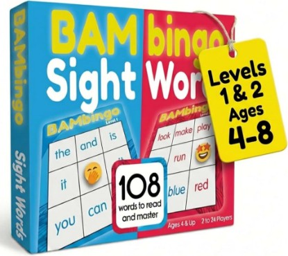 Picture of Sight Word Bingo Game Level 1 and 2 - Educational Games for Kids - Learn to Read Vocabulary for Kindergarten 1st Grade - Dolch's Fry's Words Lists