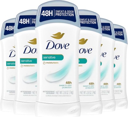 Picture of Dove Invisible Solid Antiperspirant Deodorant Stick for Women, 6 Count, Sensitive, for All Day Underarm Sweat & Odor Protection 2.6 oz
