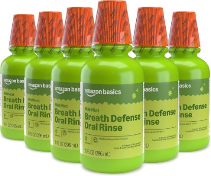 Picture of Amazon Basics Breath Defense Oral Rinse, Mild Mint Flavor, Fights Bad Breath for 12 Hours, 10 fl oz, Pack of 6