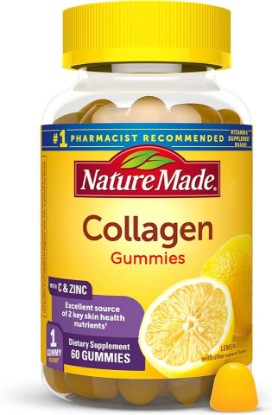 Picture of Nature Made Collagen Gummies with Vitamin C and Zinc, 60 Gummies | Hydrolyzed Collagen Peptides for Women and Men, Healthy Skin Support Supplement with Biotin, Lemon Flavor, 60 Day Supply