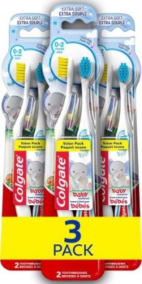 Picture of Colgate My First Baby and Toddler Toothbrushes, Extra Soft, 3 Pack | 6 Total Brushes, For Ages 0-2, Training Toothbrushes, Gently Cleans, Small Brush Head for Little Mouths, Non-Slip Handle