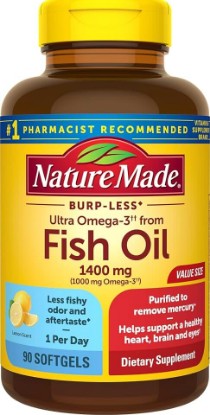 Picture of Nature Made Burp Less Ultra Omega 3 Fish Oil 1400mg Softgels, 90 Softgels | Fish Oil Omega 3 Supplements as Ethyl Esters for Healthy Heart, Brain and Eye Support, One Per Day, 90 Day Supply