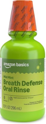 Picture of Amazon Basics Breath Defense Oral Rinse, Mild Mint, Fights Bad Breath for 12 Hours, 10 fl oz, Pack of 1