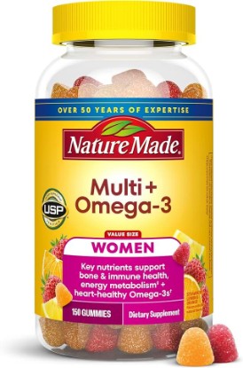 Picture of Nature Made Womens Gummy Multivitamins with Omega-3, 150 Gummies | Multivitamin for Women for Daily Nutritional Support, Strawberry, Lemon & Orange Flavors, 75 Day Supply