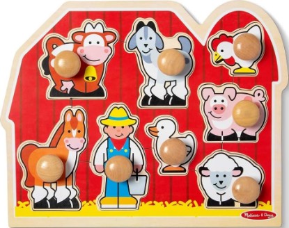 Picture of Melissa & Doug Farm Animals Jumbo Knob Wooden Peg Puzzle | 8 Jumbo Peg Pieces, Wooden Board, Farm Animal Matching, Shape Recognition, Montessori Inspired Toddler Toys for Kids, Ages 1+