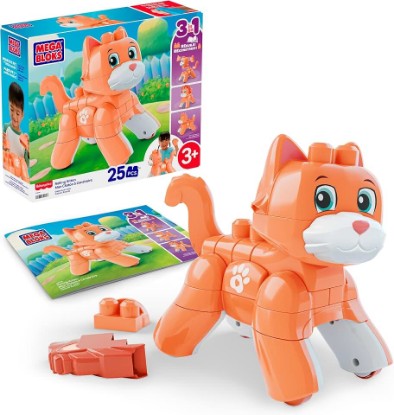 Picture of Mega Bloks Fisher-Price 3-in-1 Rolling Kitten Building Block Toy | 25 Pieces, Rolling Wheels, Fox and Lion Rebuilds, Preschool Kids Ages 3+ Years, Easy to Build